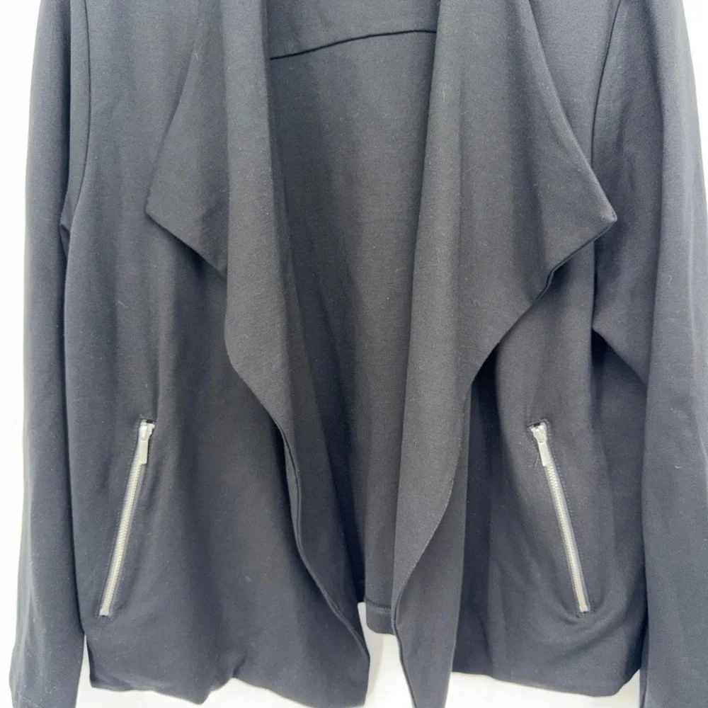 Massini Open Front Drape Neck Blazer Jacket Neutral Layering Black Plus Size 1X - Picture 3 of 8